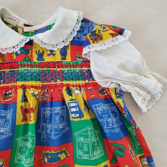 Vintage 70s Patchwork Furniture Dress 3t/4t - Picture 2 of 9